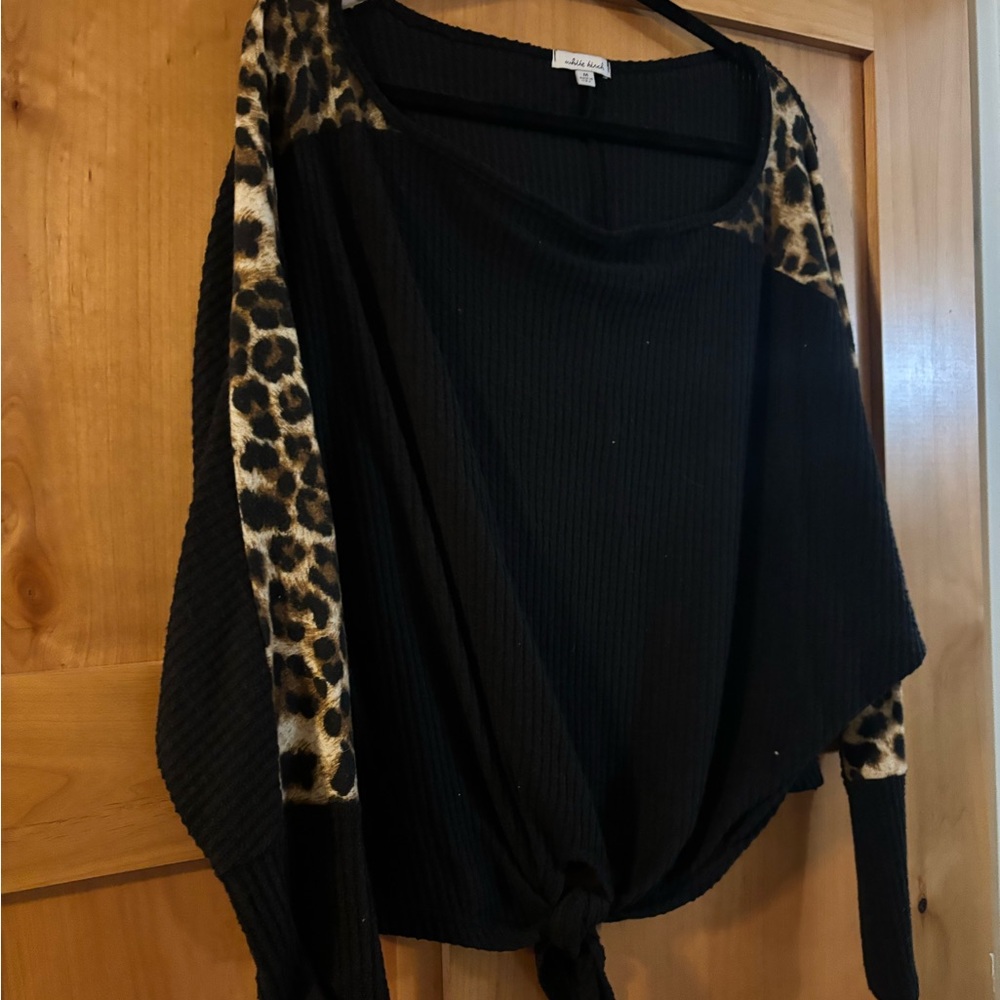 White Birch Black Sweater with Leopard Accents